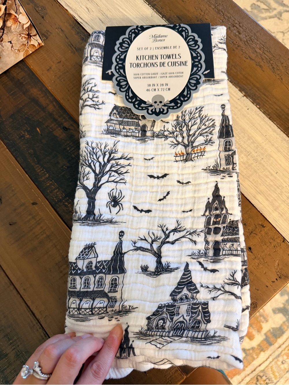 Madame Bones Halloween Kitchen Towels – Set of 2 – Haunted House Gothic Design